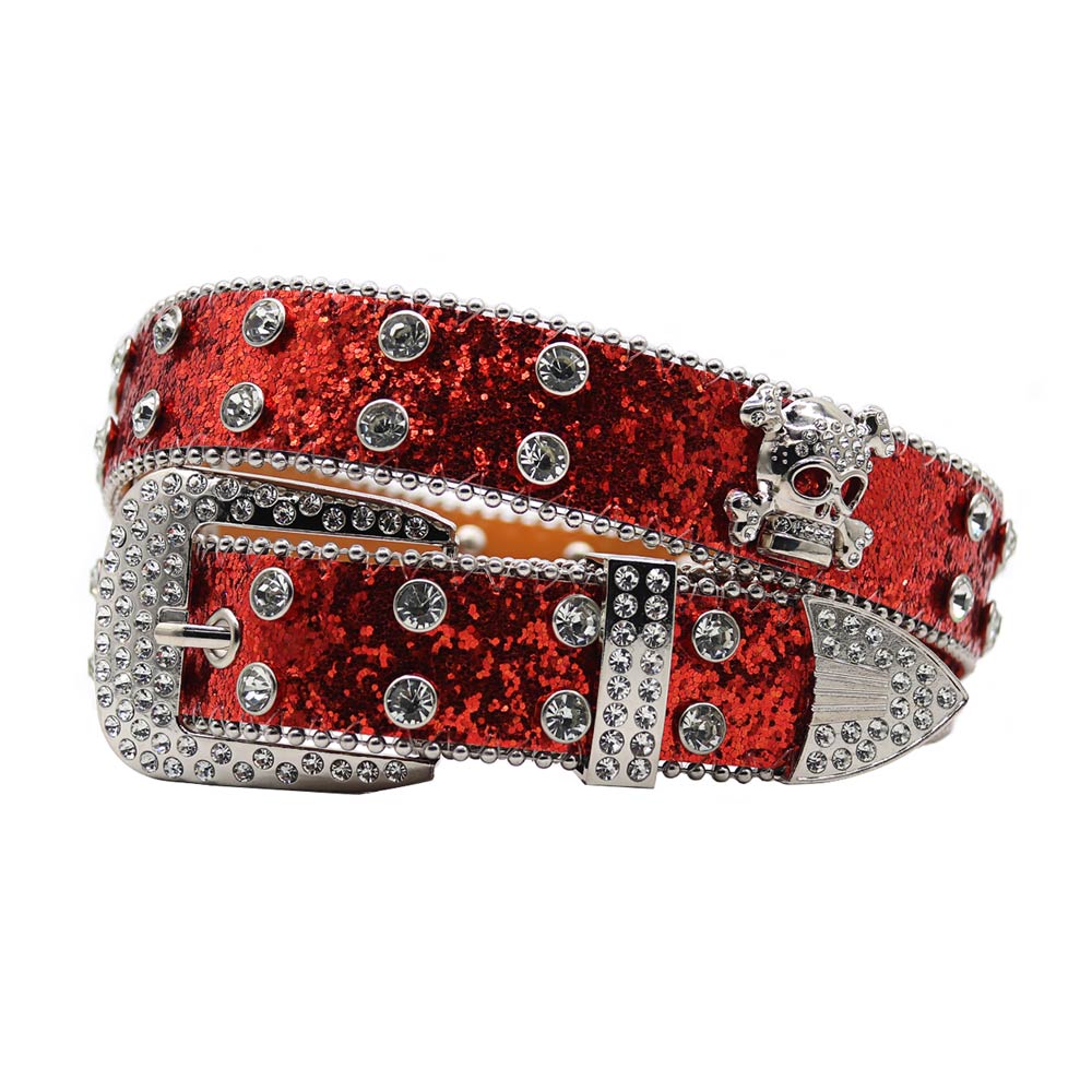 Red Rhinestone Skull Belt #color_red