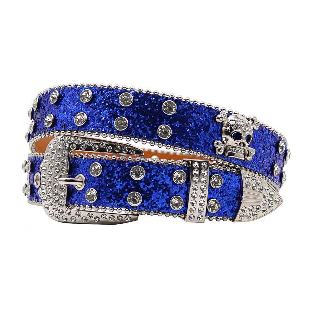 Blue Rhinestone Skull Belt #color_blue