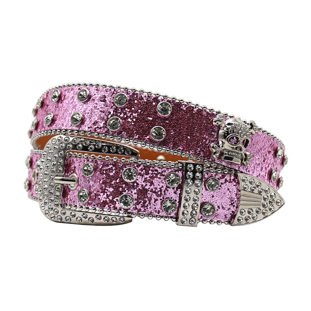 Pink Rhinestone Skull Belt #color_pink