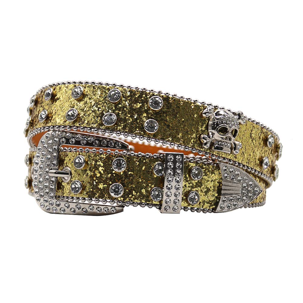 Gold Rhinestone Skull Belt #color_gold