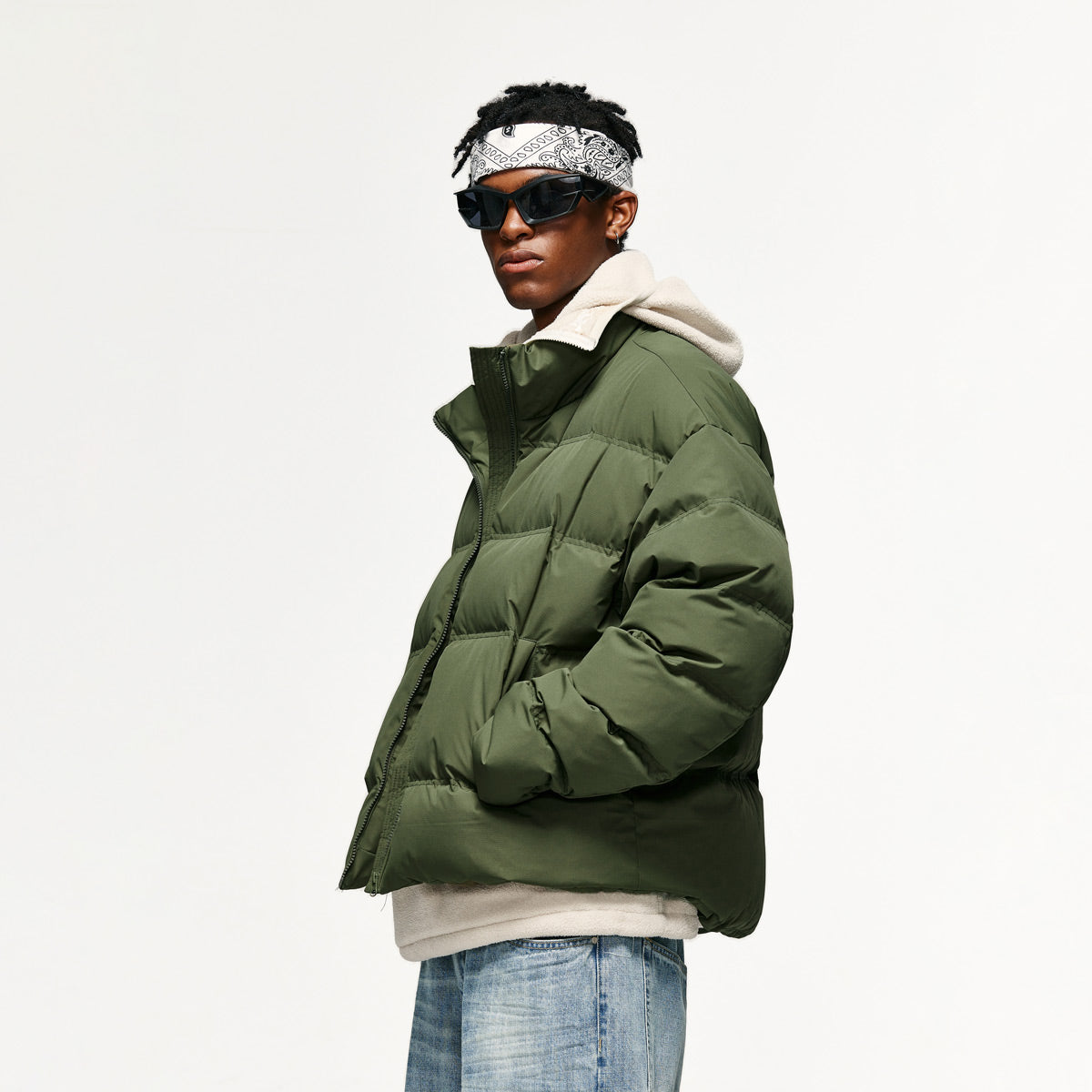 Stylish outerwear for men and women - the Army Green Puffer Jacket.