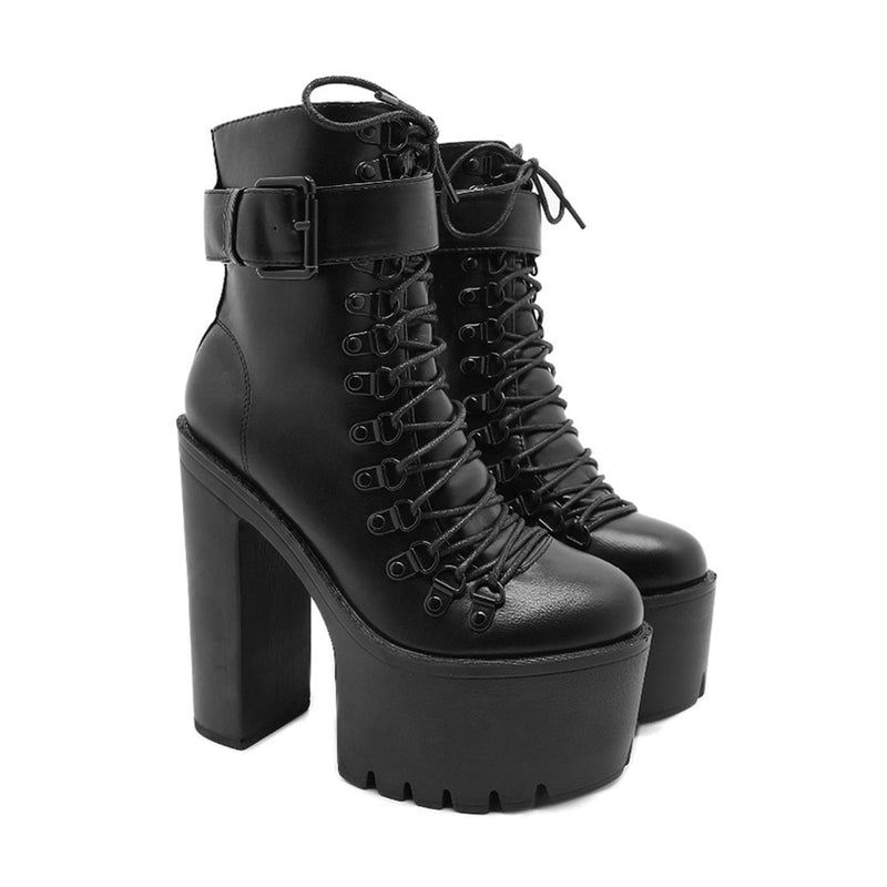 Black high heel platform boots - Elevate your style with these gothic shoes
