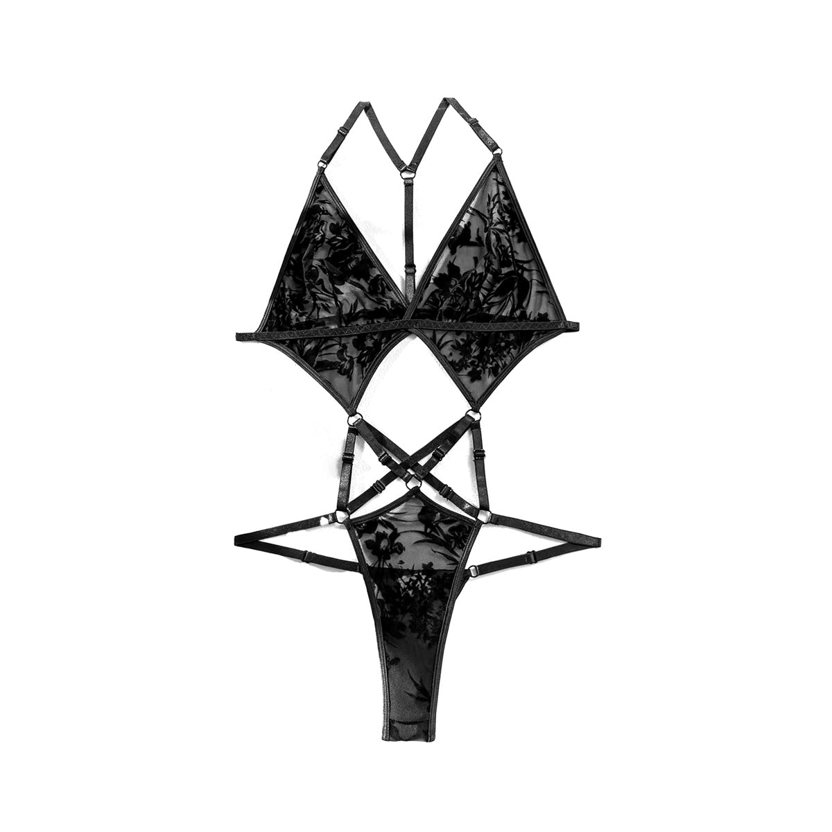 Black Open Back Floral Lace Bodysuit