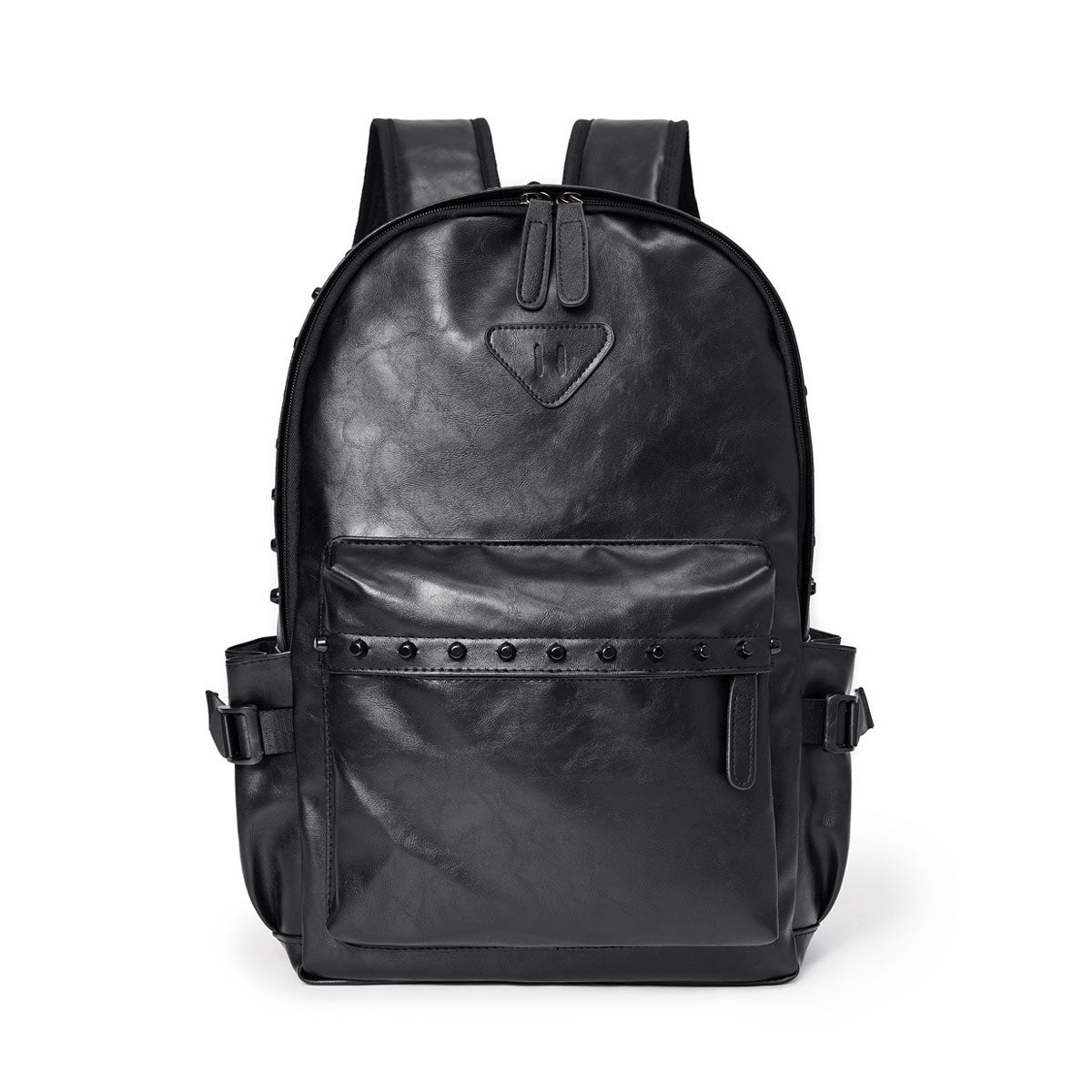 Black Waterproof PU Leather Laptop Backpack - Punk Style Accessory