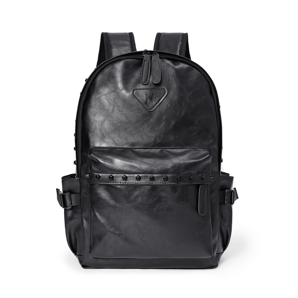 Black Waterproof PU Leather Laptop Backpack - Punk Style Accessory
