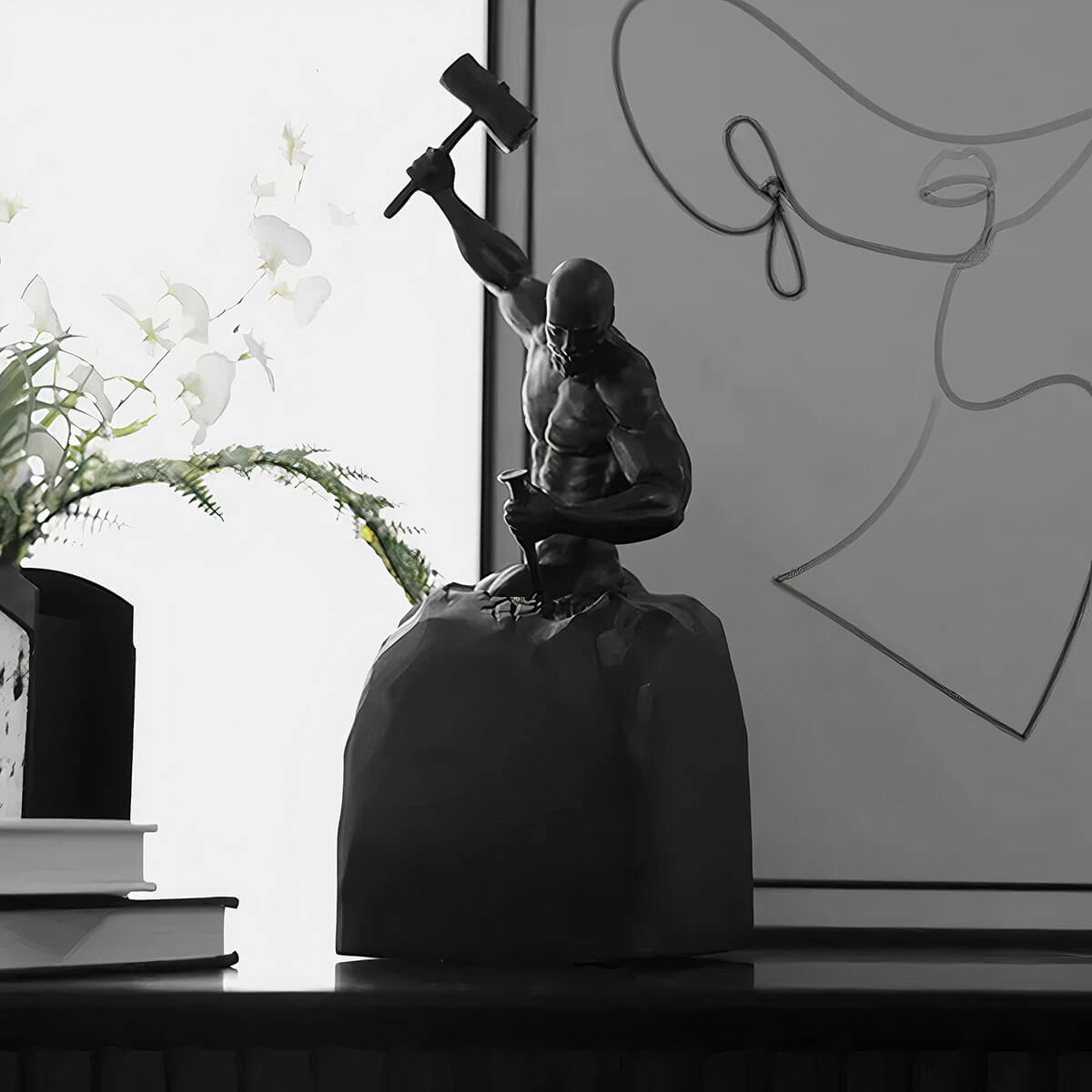 Bodybuilding fitness motivation gym decor muscle statue black home gift art