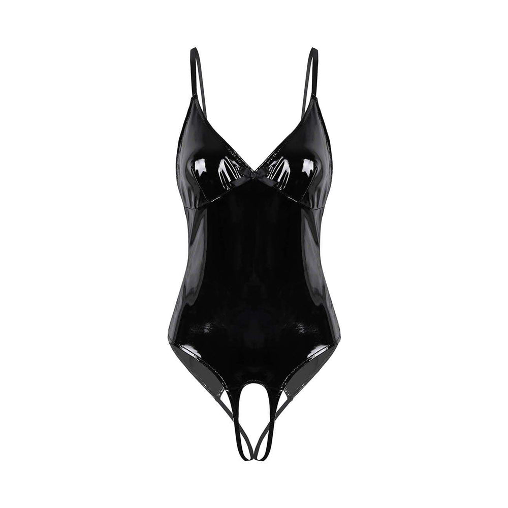 Black Latex Crotchless Bodysuit for Bold Style Statement