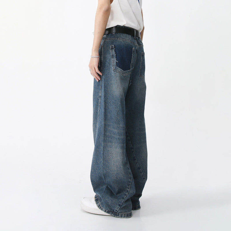 Loose Fit Street Style - Vintage Denim with Distinctive Destroyed Pocket