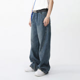 Urban Style Essentials - Destroyed Pocket Loose Straight Jeans in Vintage Denim