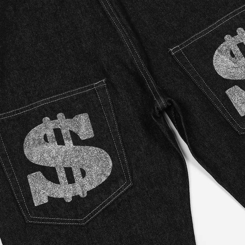 Dollar Baggy Jeans in Black - Hip Hop Denim Pants