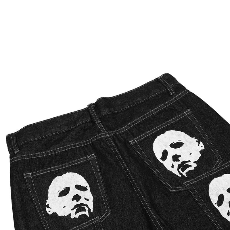 Faces Mid Waist Baggy Jeans - Gothic Loose Fit Denim Pants