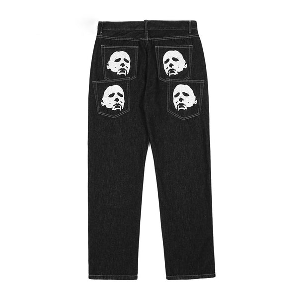 Faces Mid Waist Baggy Jeans - Gothic Loose Fit Denim Pants