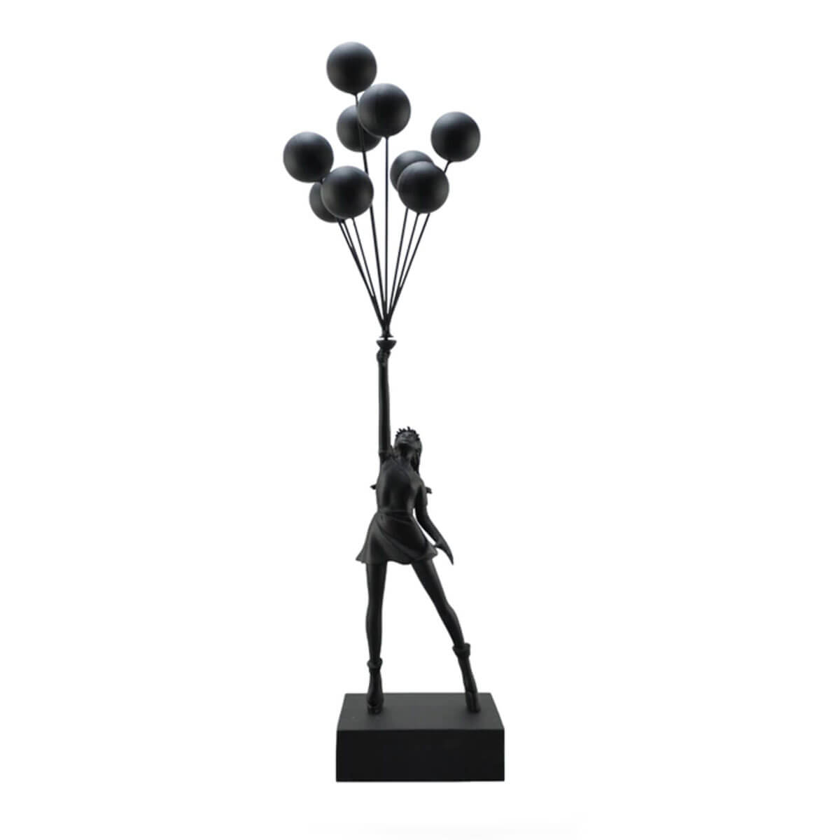 Monochrome black Flying Balloon Girl Banksy Statue, urban art sculpture #color_black - black