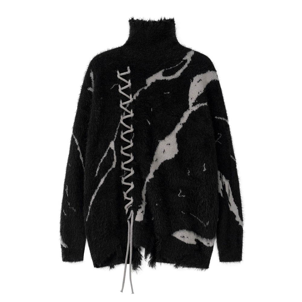 Goth Distressed Turtleneck Long Sweater - Stylish Urban Fashion Apparel