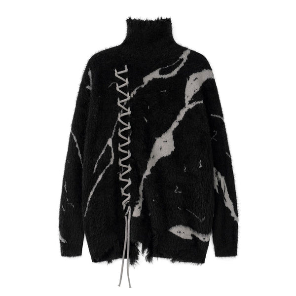 Goth Distressed Turtleneck Long Sweater - Stylish Urban Fashion Apparel