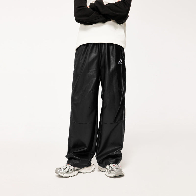 Hip-Hop Inspired Faux Leather Straight Leg Pants in Black