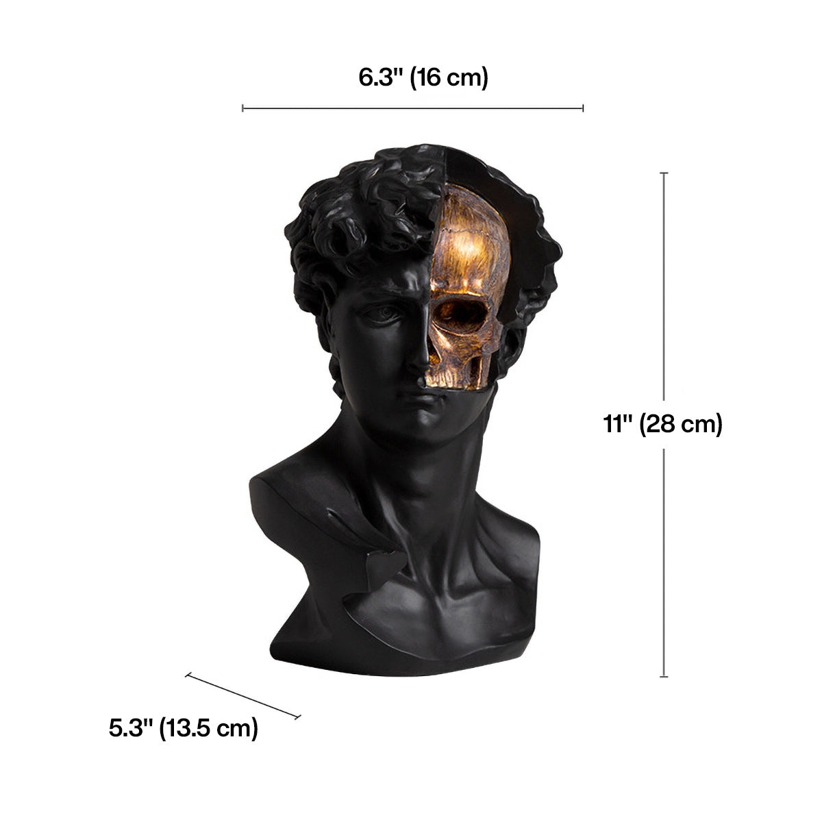 Michelangelo David Sculpture modern art statue black and golden skull home decor
