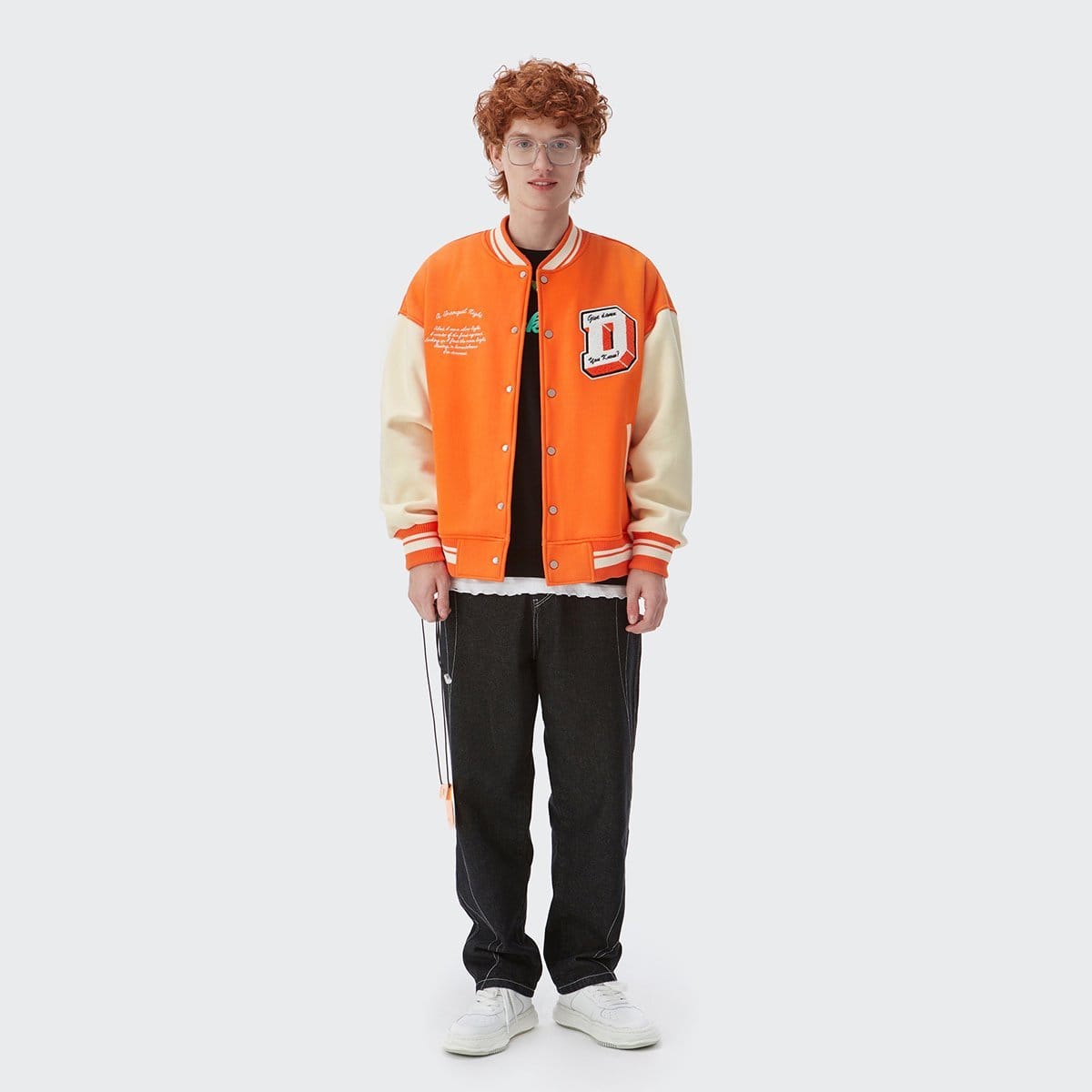 Fashionable Retro Jacket - Orange Varsity Wear