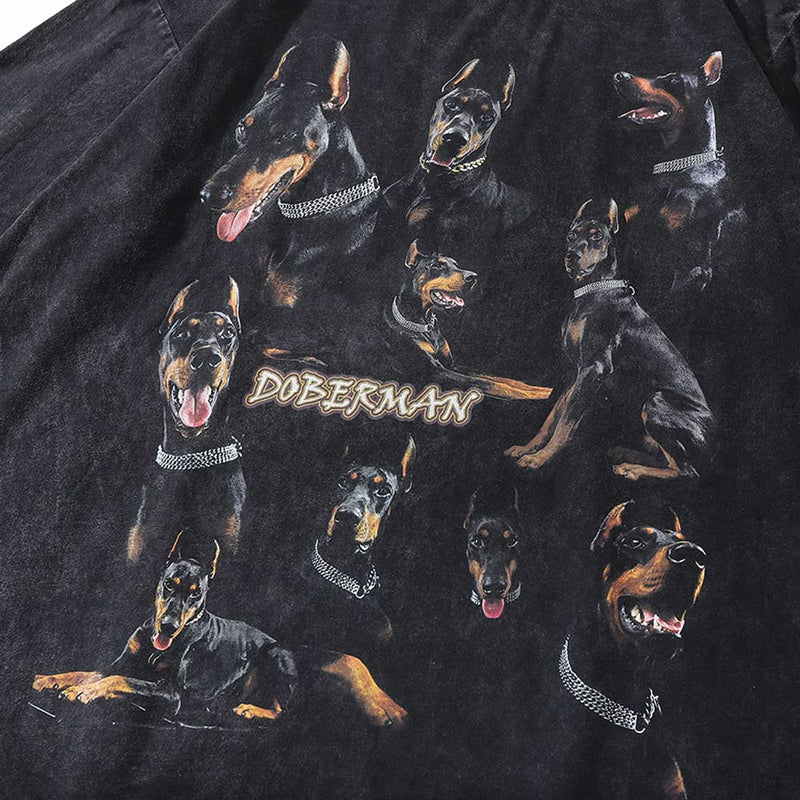 Oversized Acid Wash Doberman T Shirt Retro Vintage Dog Tee