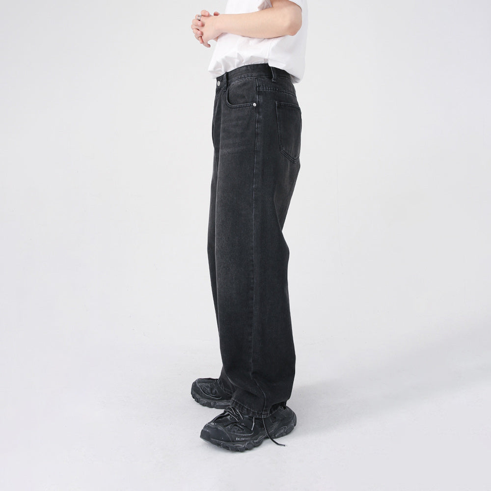 Trendy Retro Black Denim Pants - Wide Fit for a Stylish Statement