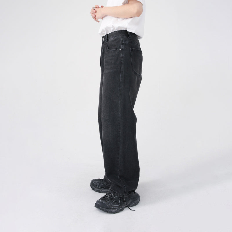 Trendy Retro Black Denim Pants - Wide Fit for a Stylish Statement