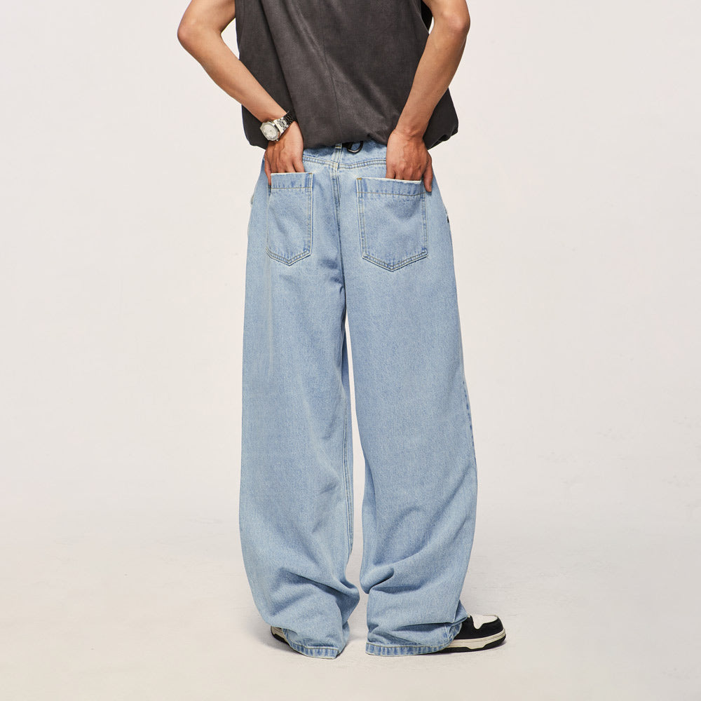 Light Blue Retro Skate Denim Pants - Baggy Wide Leg Jeans