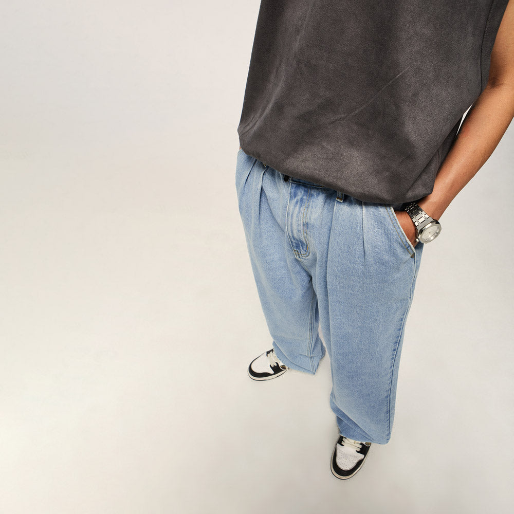 Vintage Inspired Light Blue Denim Pants - Urban Skate Style
