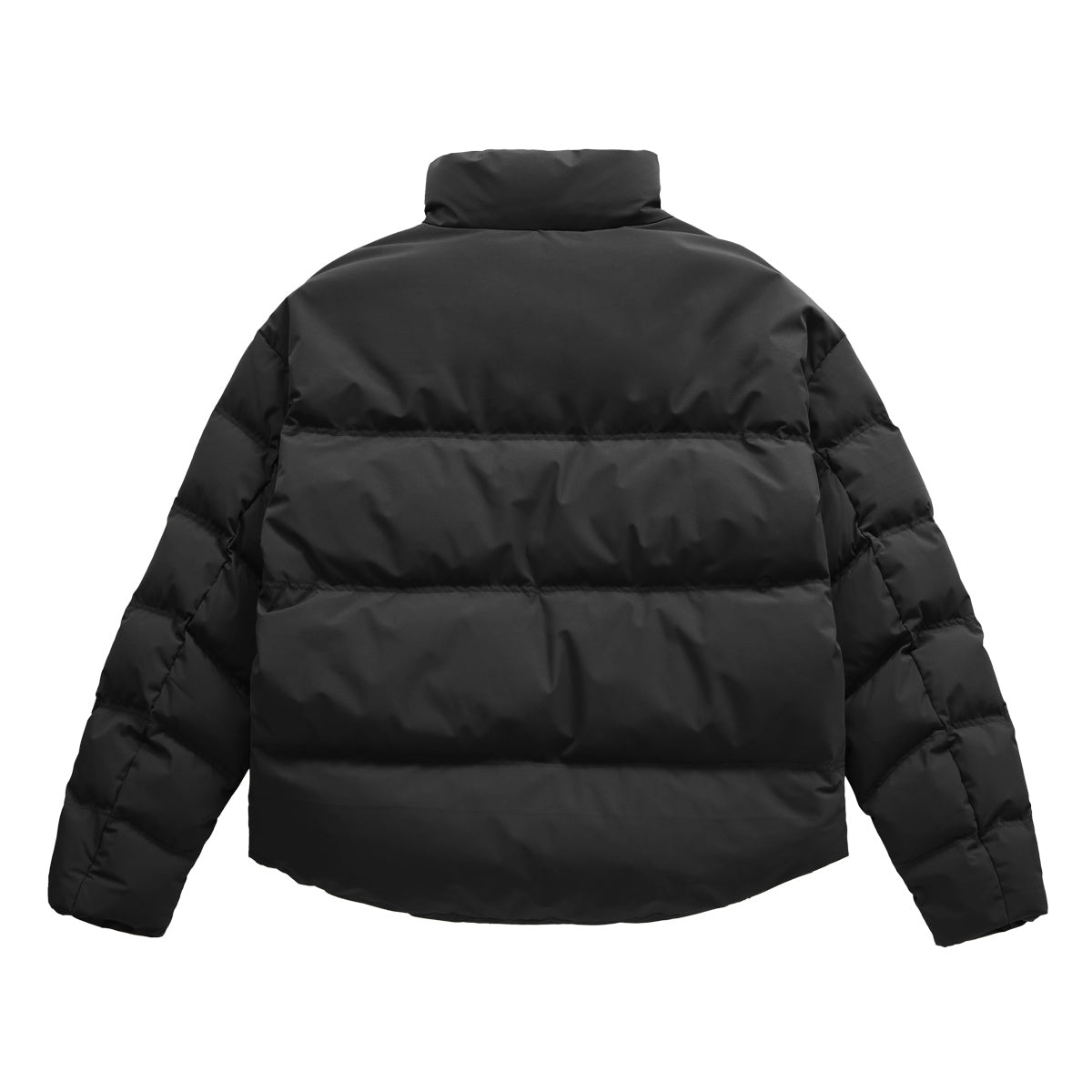 Unisex Short Puffer Jacket in Black - Back View