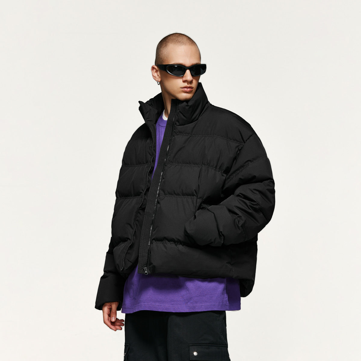 Model Wearing Stylish Black Winter Coat