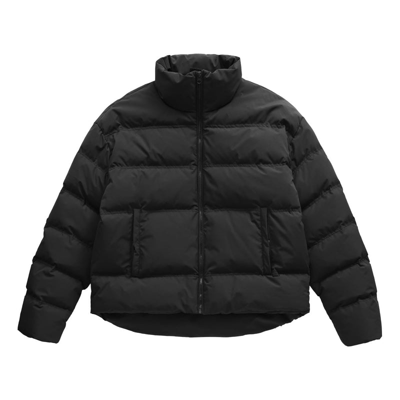 Unisex Short Puffer Jacket in Black - Front View