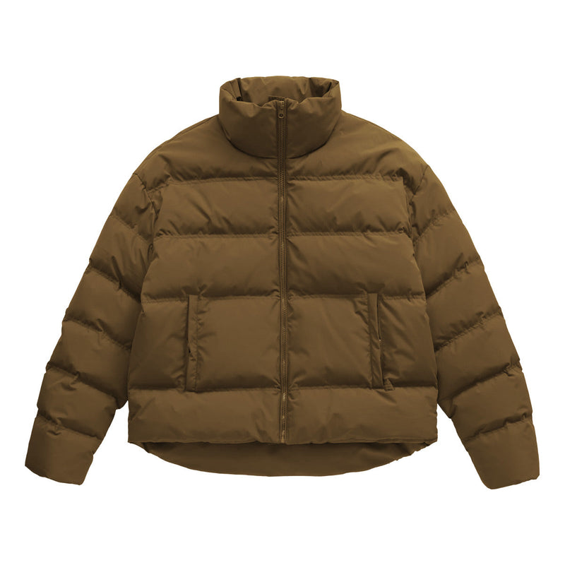Short Puffer Jacket in Brown - Front View