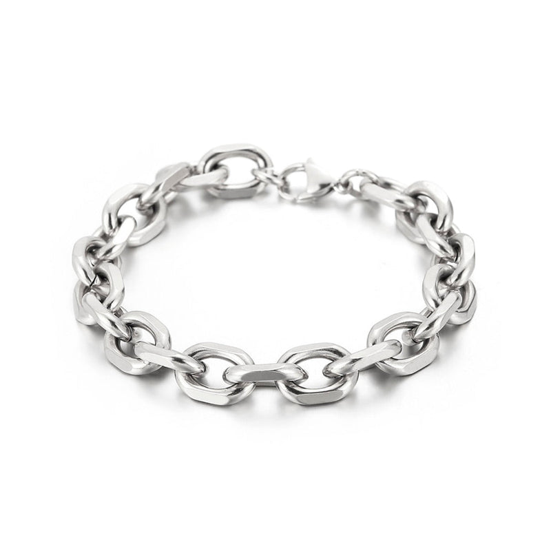 Silver Stainless Steel Oval Link Bracelet | Punk Chain