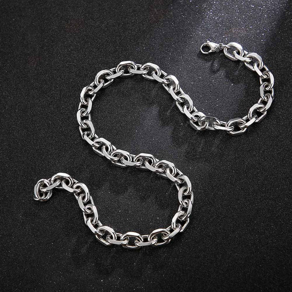 Silver Stainless Steel Oval Link Chain Necklace