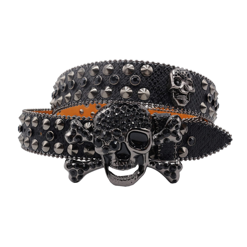 Skull Belt with Black Diamonds - Gothic Punk Fashion Accessory for Edgy Style