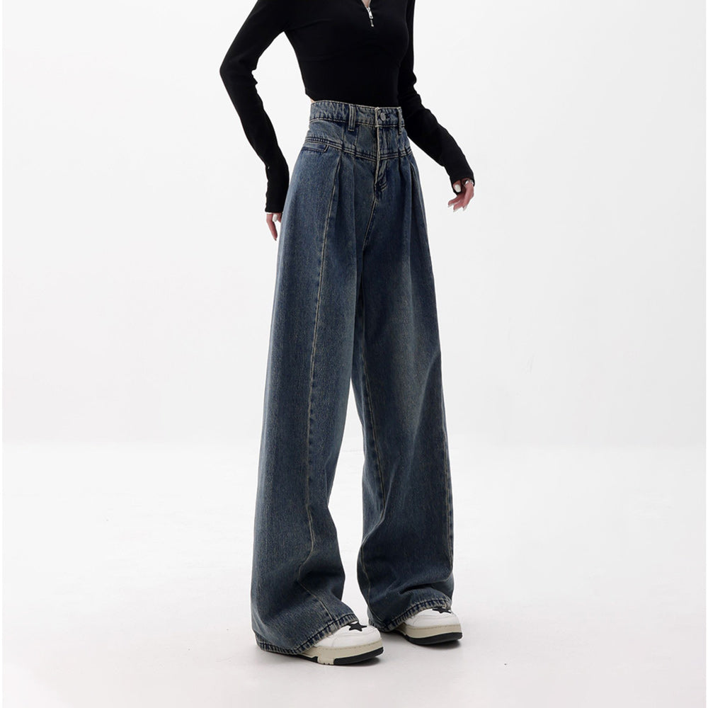 Vintage High Waisted Wide Leg Jeans in Dark Blue