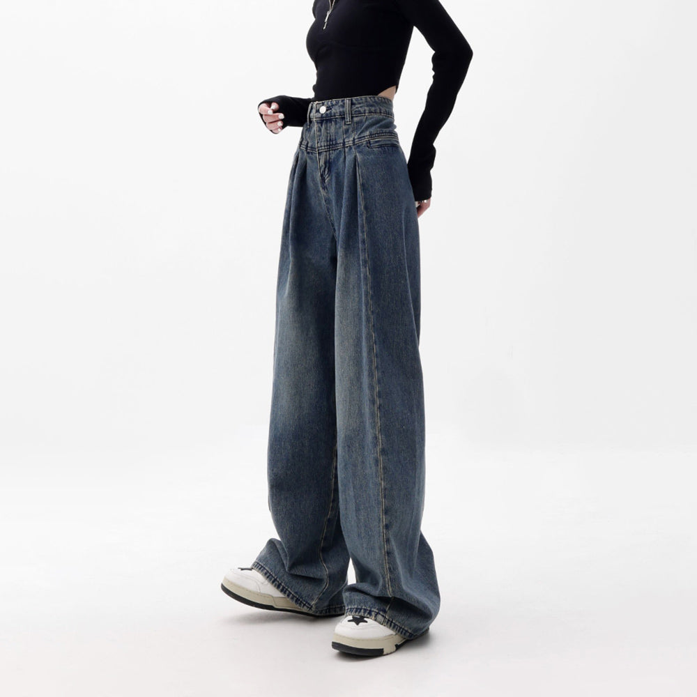 Vintage High Waisted Wide Leg Jeans in Dark Blue