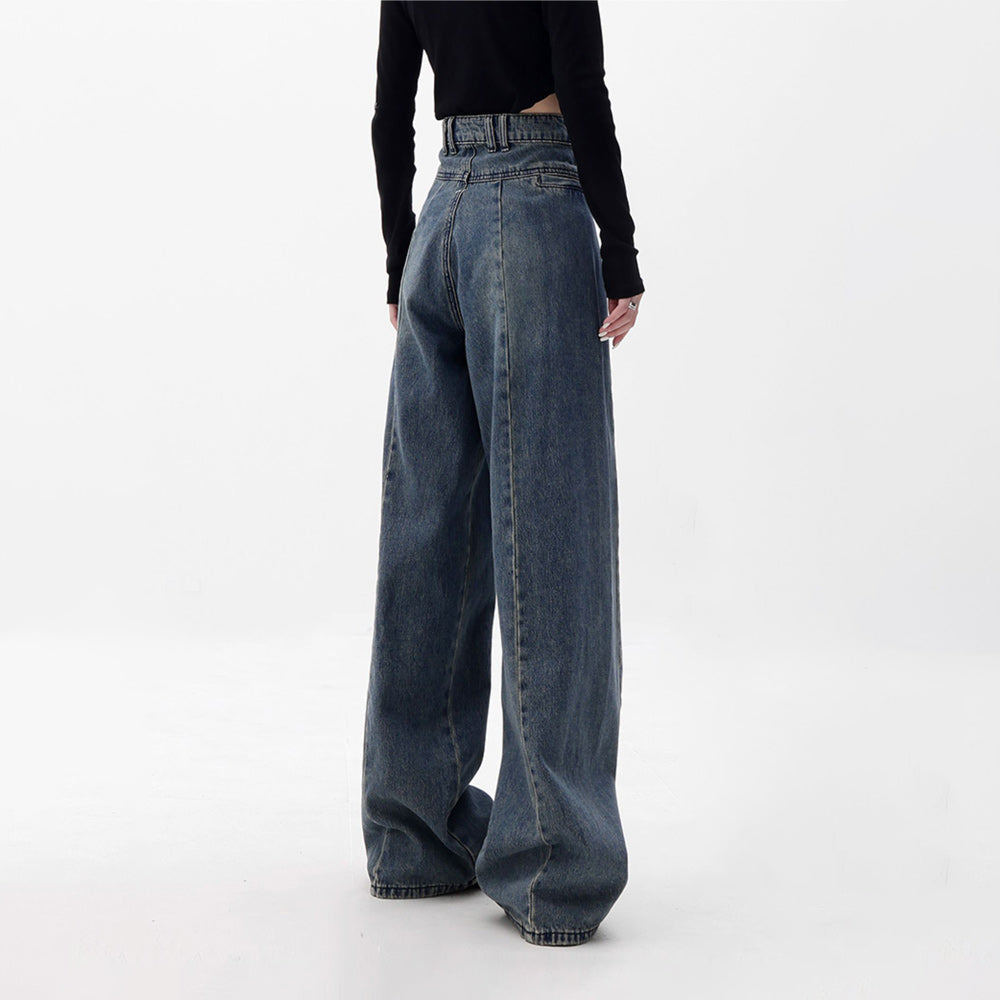 Vintage High Waisted Wide Leg Jeans in Dark Blue