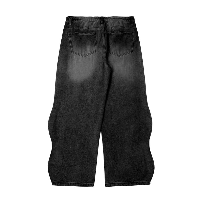 Washed Baggy Wide Leg Jeans in Black - Vintage Denim Pants