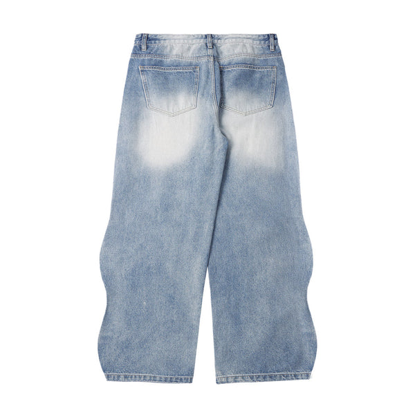 Washed Baggy Wide Leg Jeans in Light Blue - Retro Denim Pants