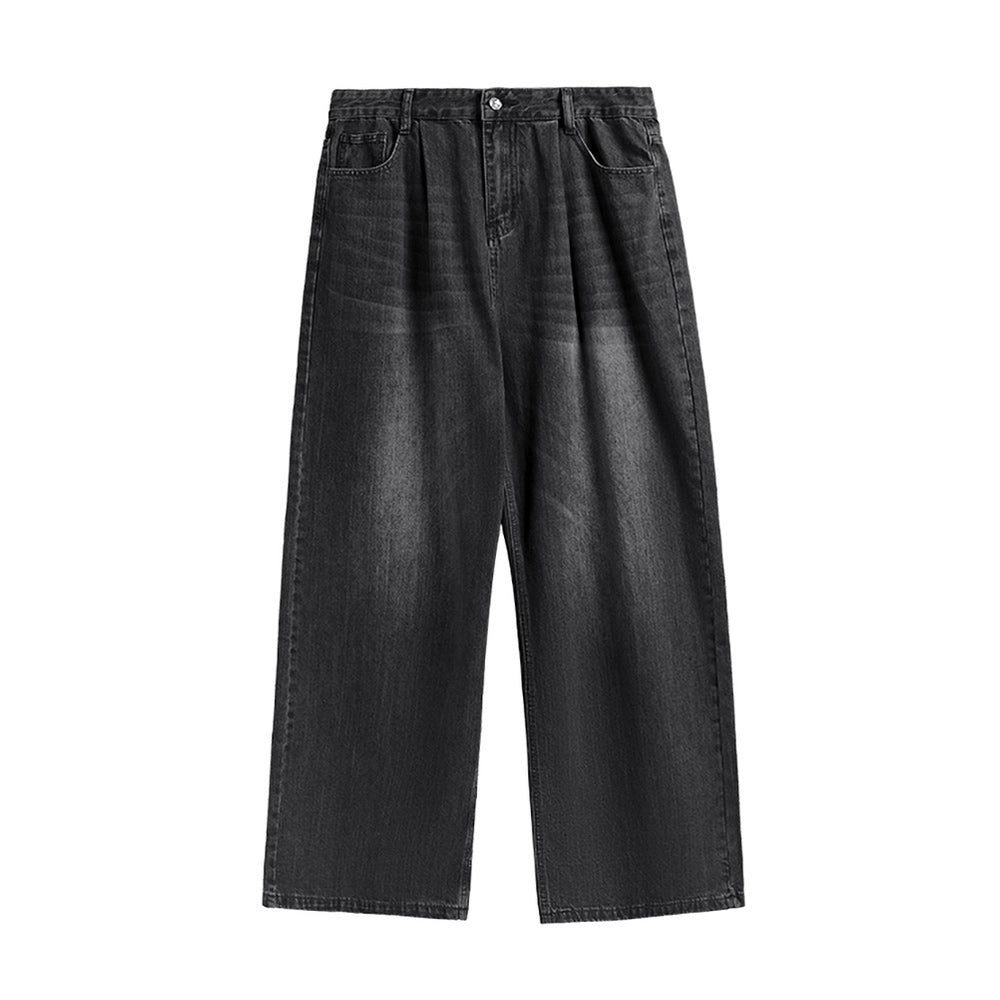 Washed Black Wide Leg Jeans - Loose Fit Retro Denim for Men and Women