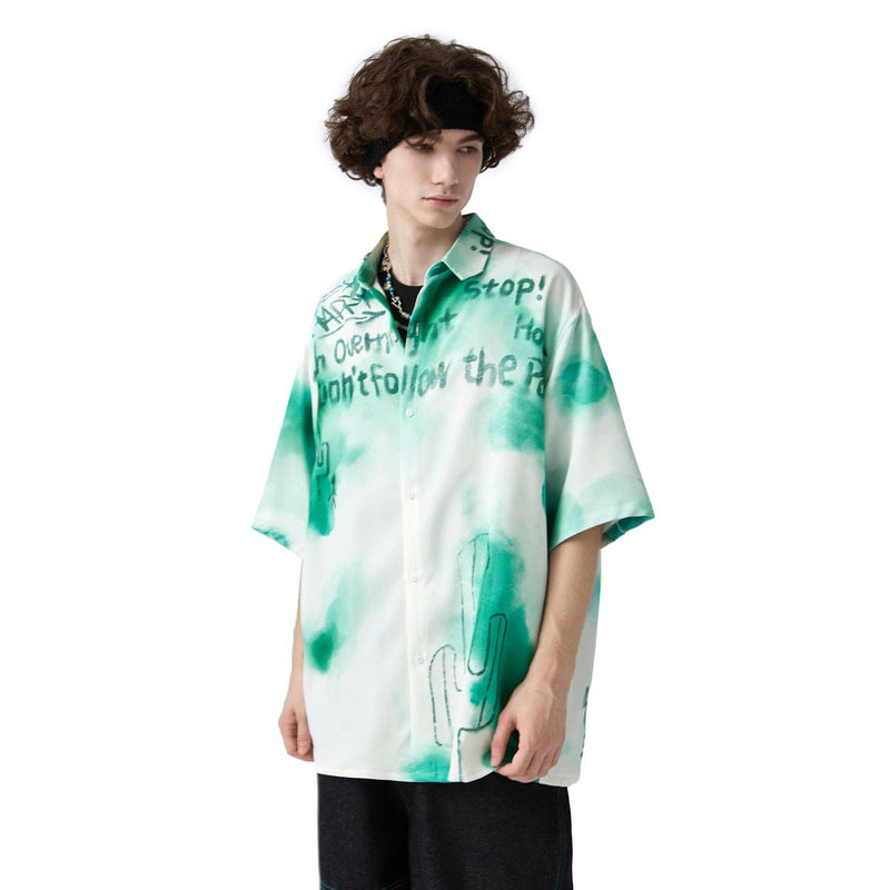 Cactus Short Sleeve Shirt - Hand-Drawn Oversized Shirt