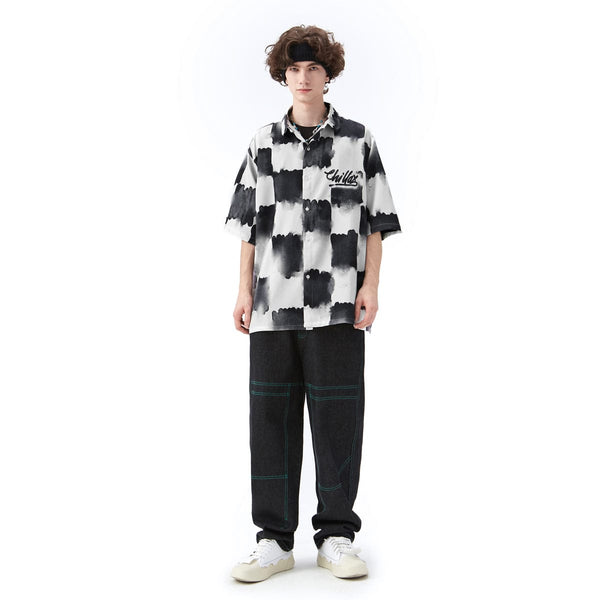 Chillax Checkerboard Shirt - Oversized Short Sleeve Shirt