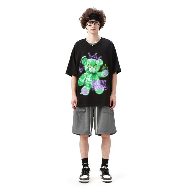 Reflective Teddy Fire Eyes T-Shirt - Graffiti Bear Tee in Black