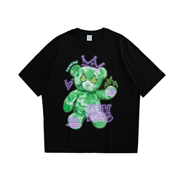 Reflective Teddy Fire Eyes T-Shirt - Graffiti Bear Tee in Black