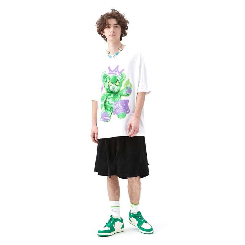 Reflective Teddy Fire Eyes T-Shirt - Graffiti Bear Tee in White