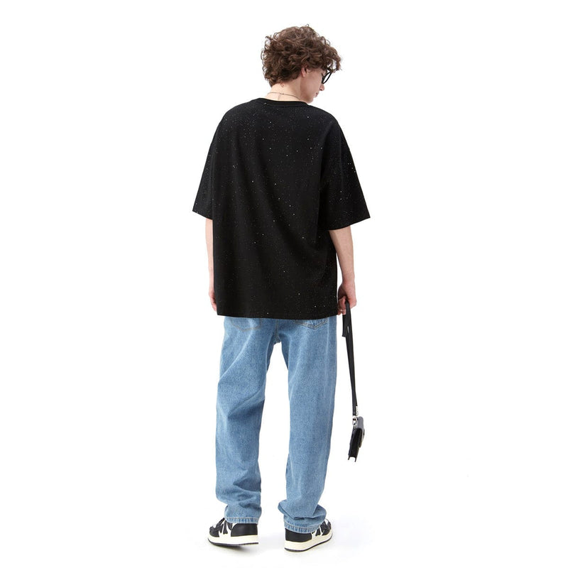Space Teddy Bear T-Shirt - Glitter Oversized Tee in Black
