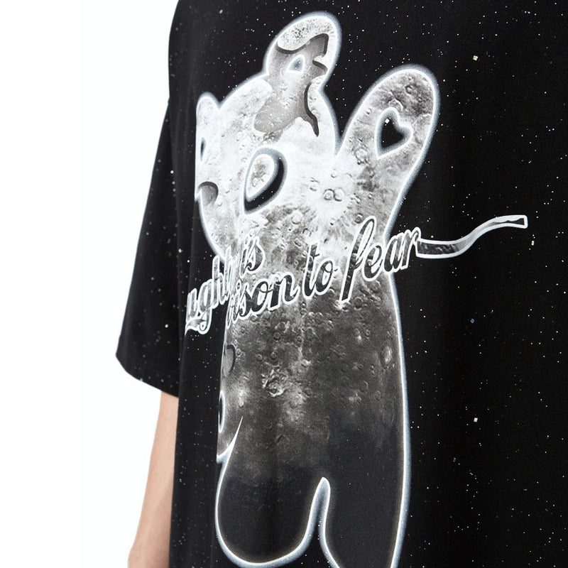 Space Teddy Bear T-Shirt - Glitter Oversized Tee in Black