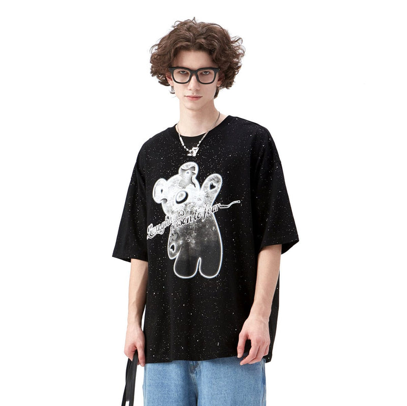 Space Teddy Bear T-Shirt - Glitter Oversized Tee in Black