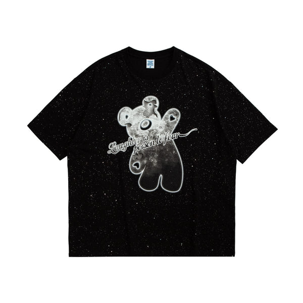 Space Teddy Bear T-Shirt - Glitter Oversized Tee in Black