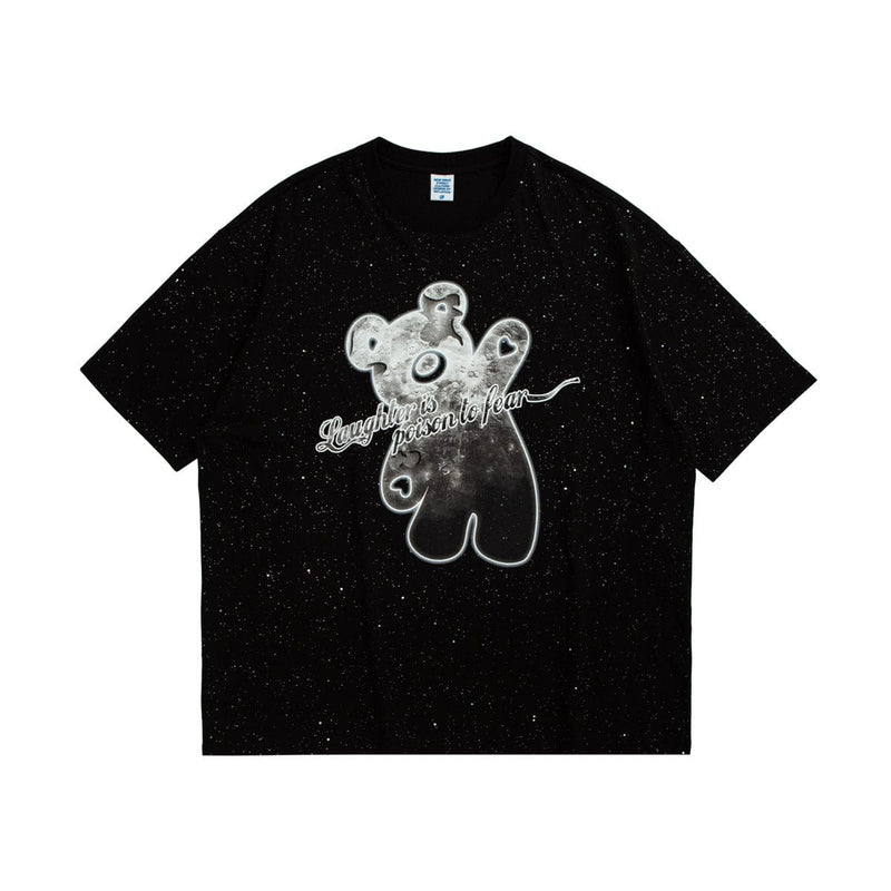 Space Teddy Bear T-Shirt - Glitter Oversized Tee in Black